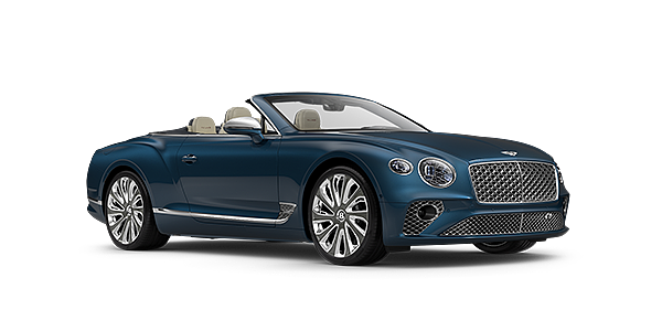 Bentley Dubai Bentley GTC Mulliner convertible in Light Windsor Blue paint front 34