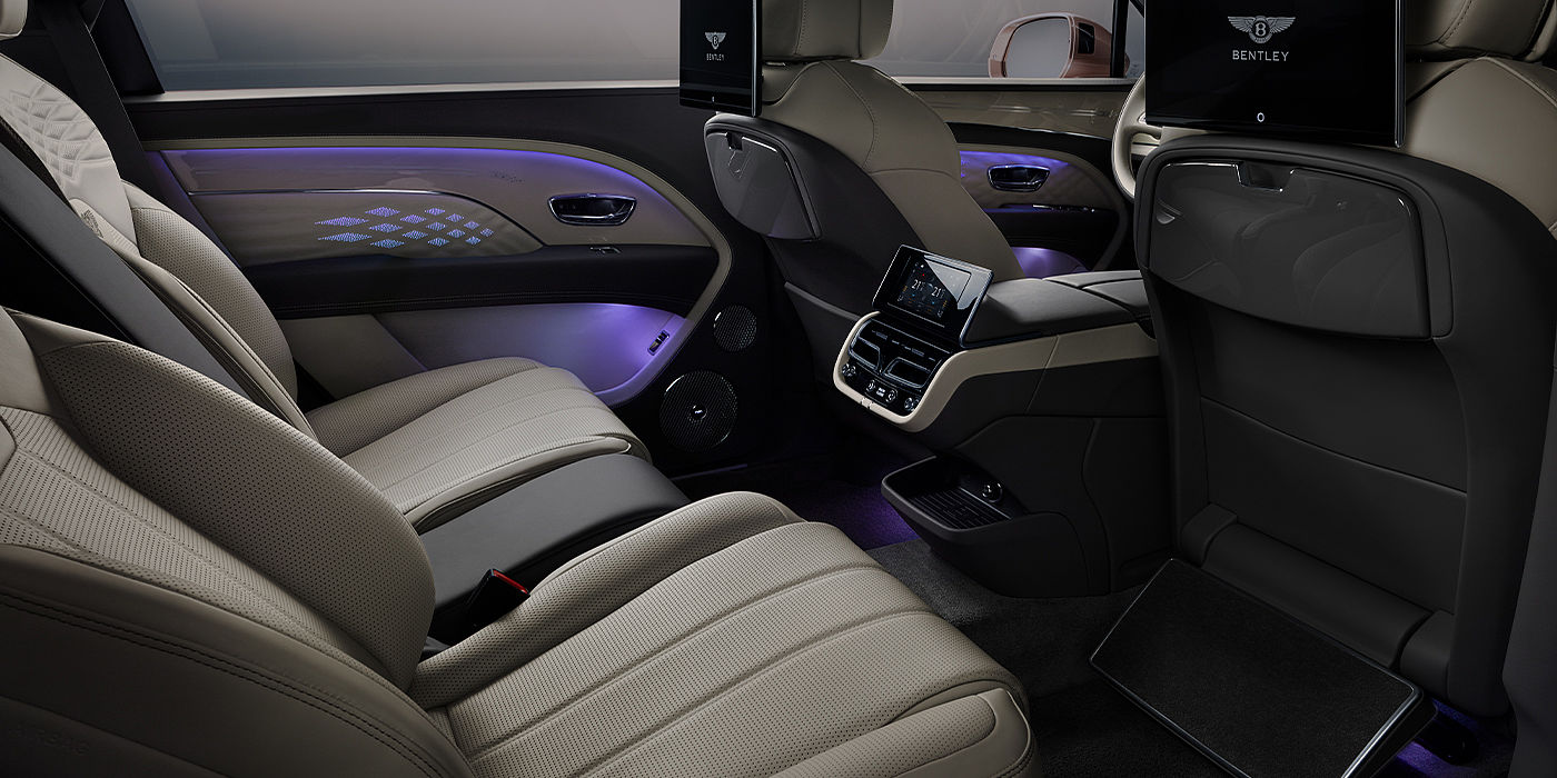 Bentley Emirates -  Dubai Bentley Bentayga EWB Azure SUV rear interior with Bentley Diamond Illumination