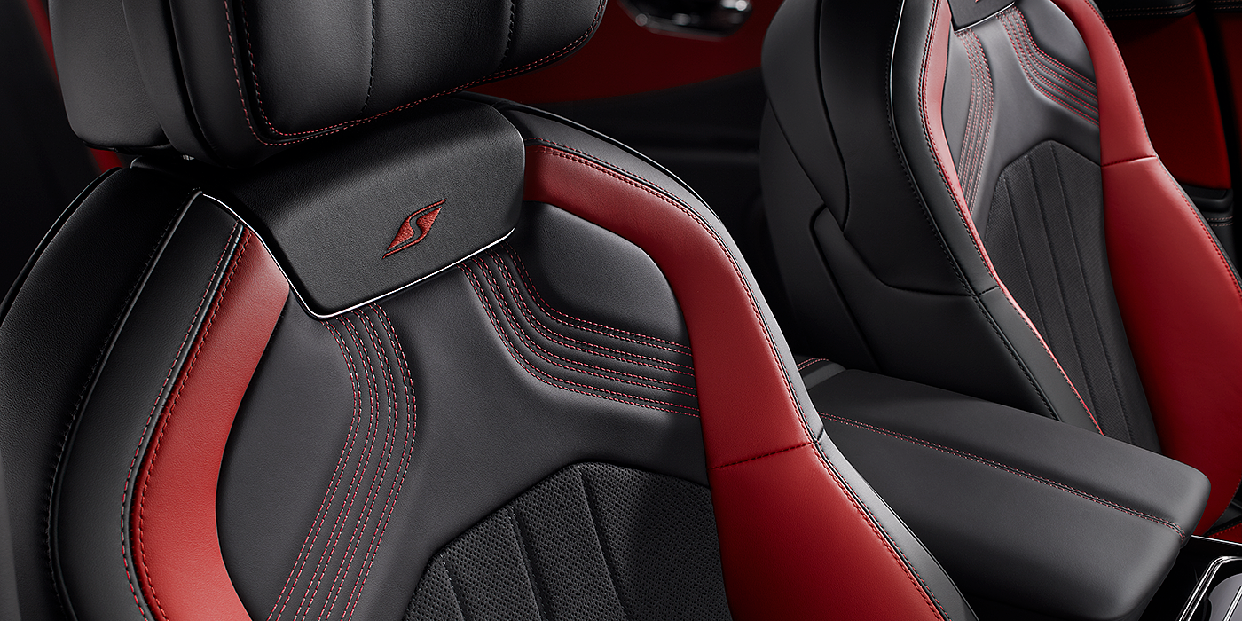Bentley Emirates -  Dubai Bentley Flying Spur S seat in Beluga black and hotspur red hide with S emblem stitching
