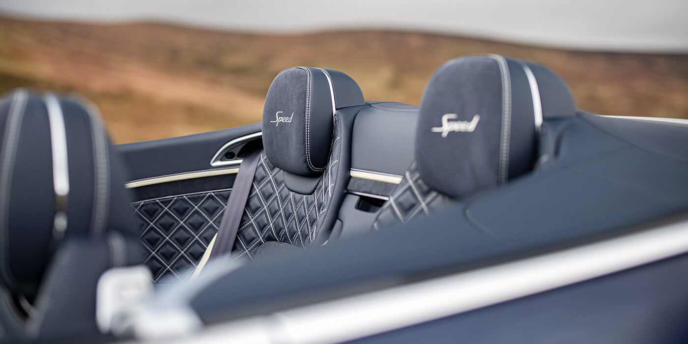 Bentley Emirates -  Dubai Bentley Continental GTC Speed convertible rear interior in Imperial Blue and Linen hide