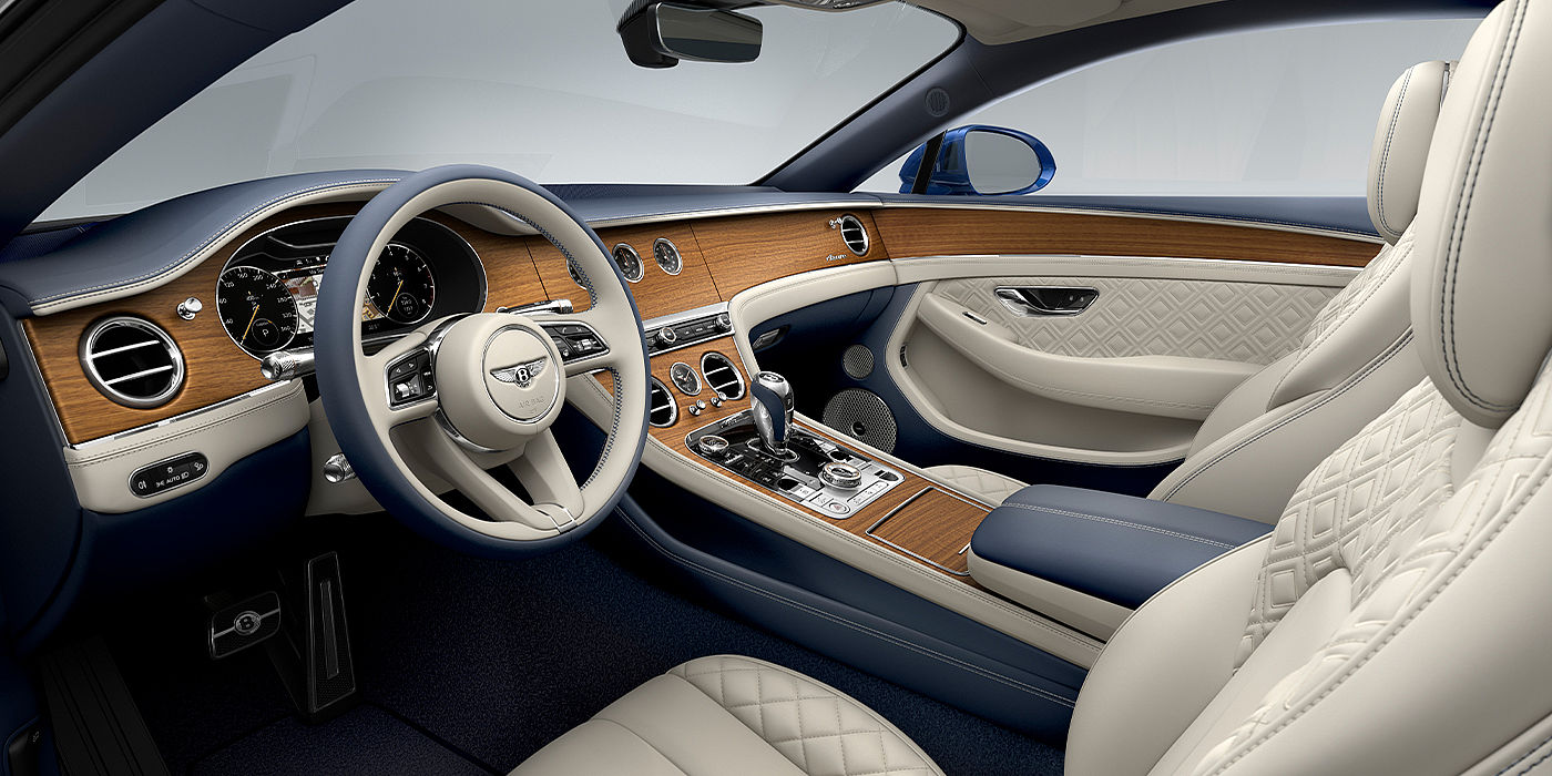 Bentley Emirates -  Dubai Bentley Continental GT Azure coupe front interior in Imperial Blue and linen hide